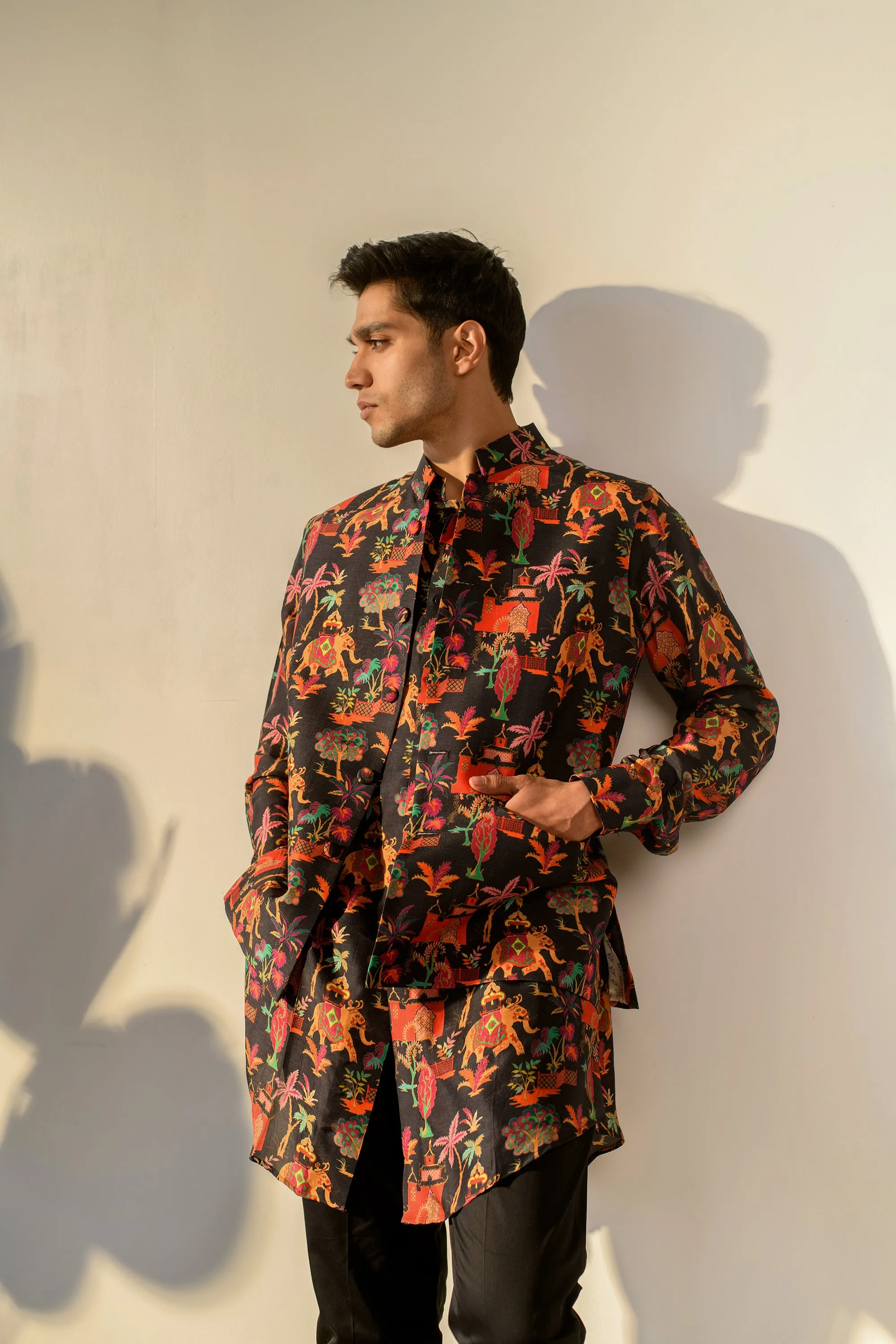 Jual Elephant Black - Russian Silk - Kurta & Bandi Set