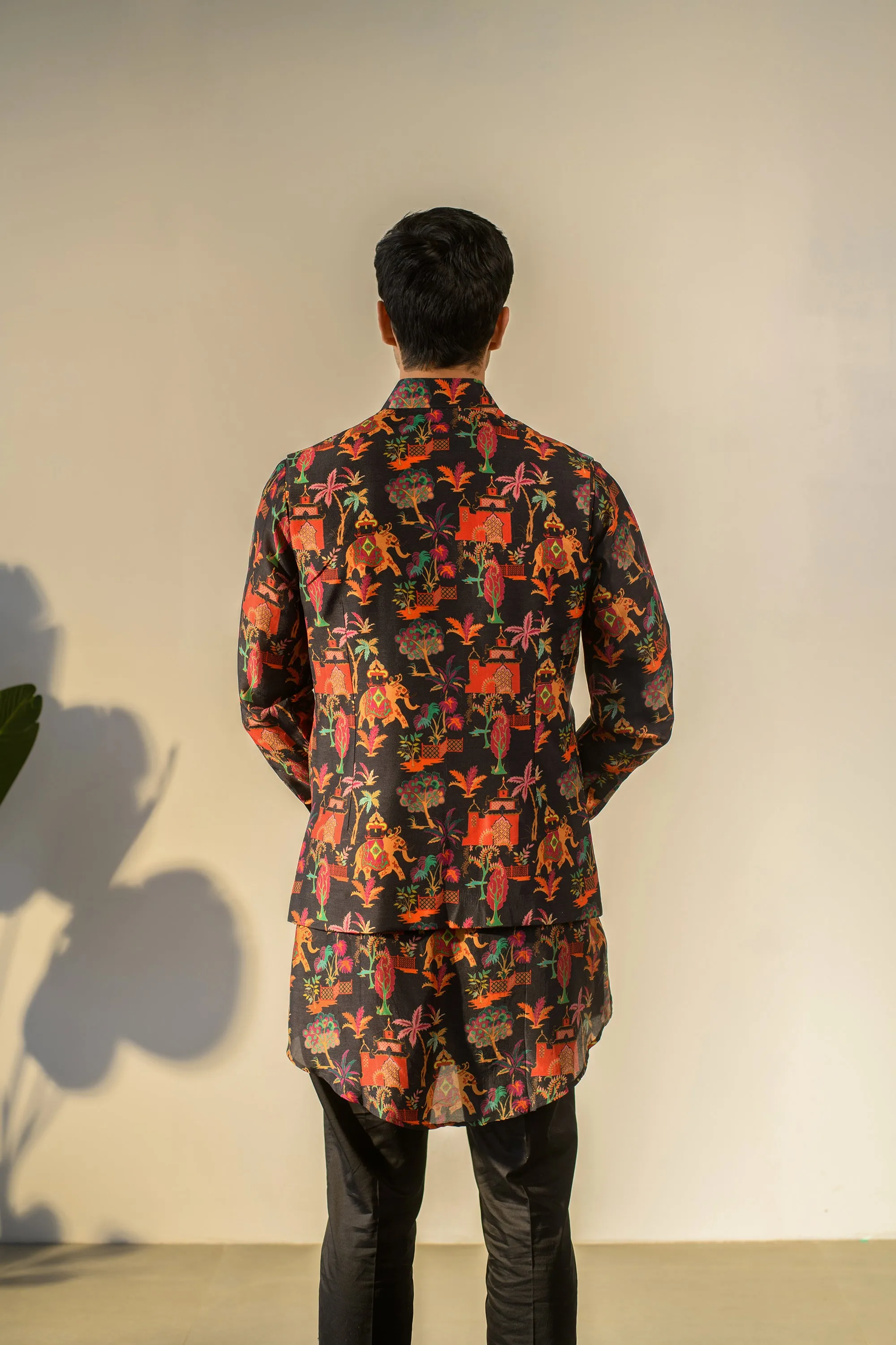 Jual Elephant Black - Russian Silk - Kurta & Bandi Set