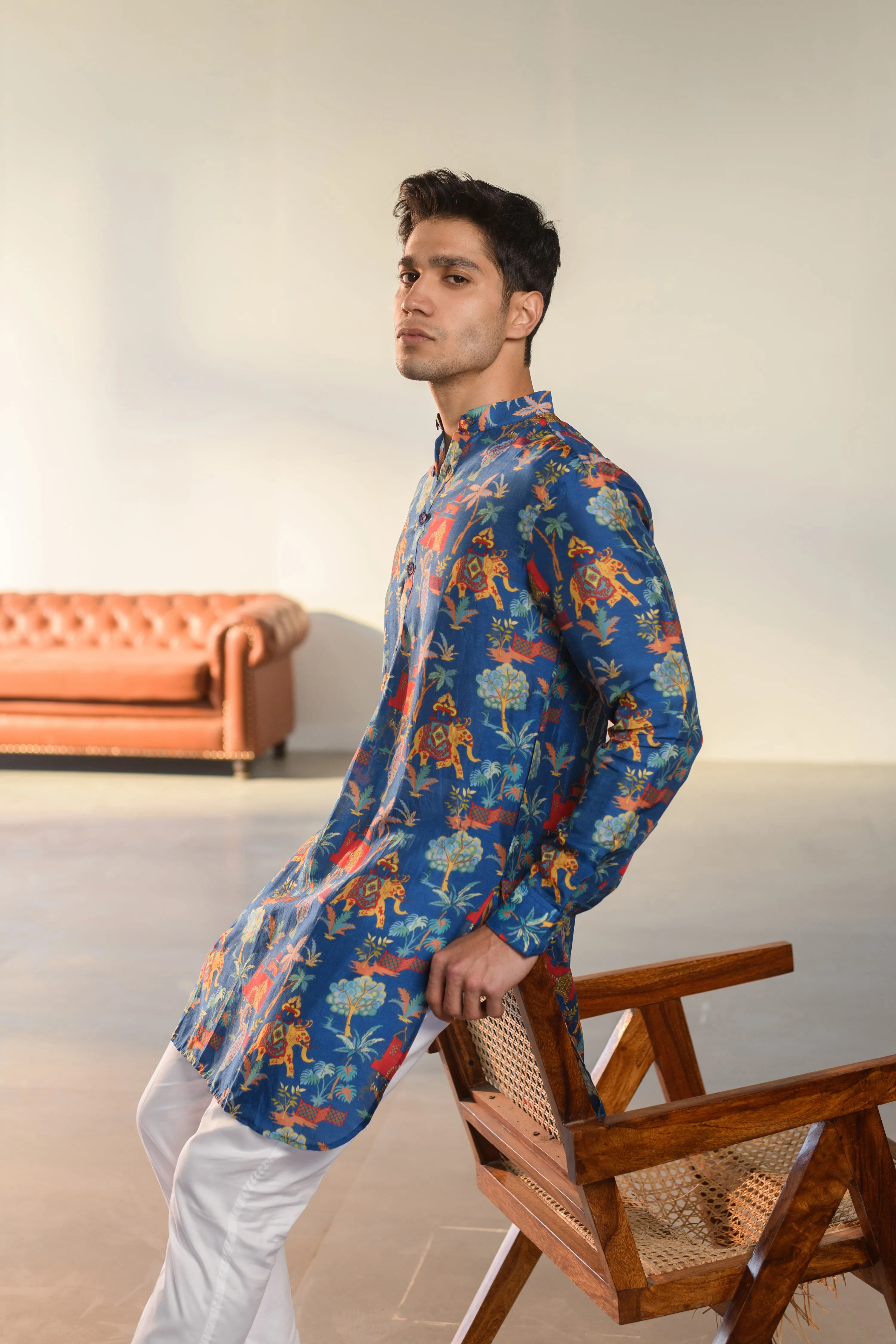 Jual Elephant Blue - Russian Silk - Ganganagry Kurta For Men