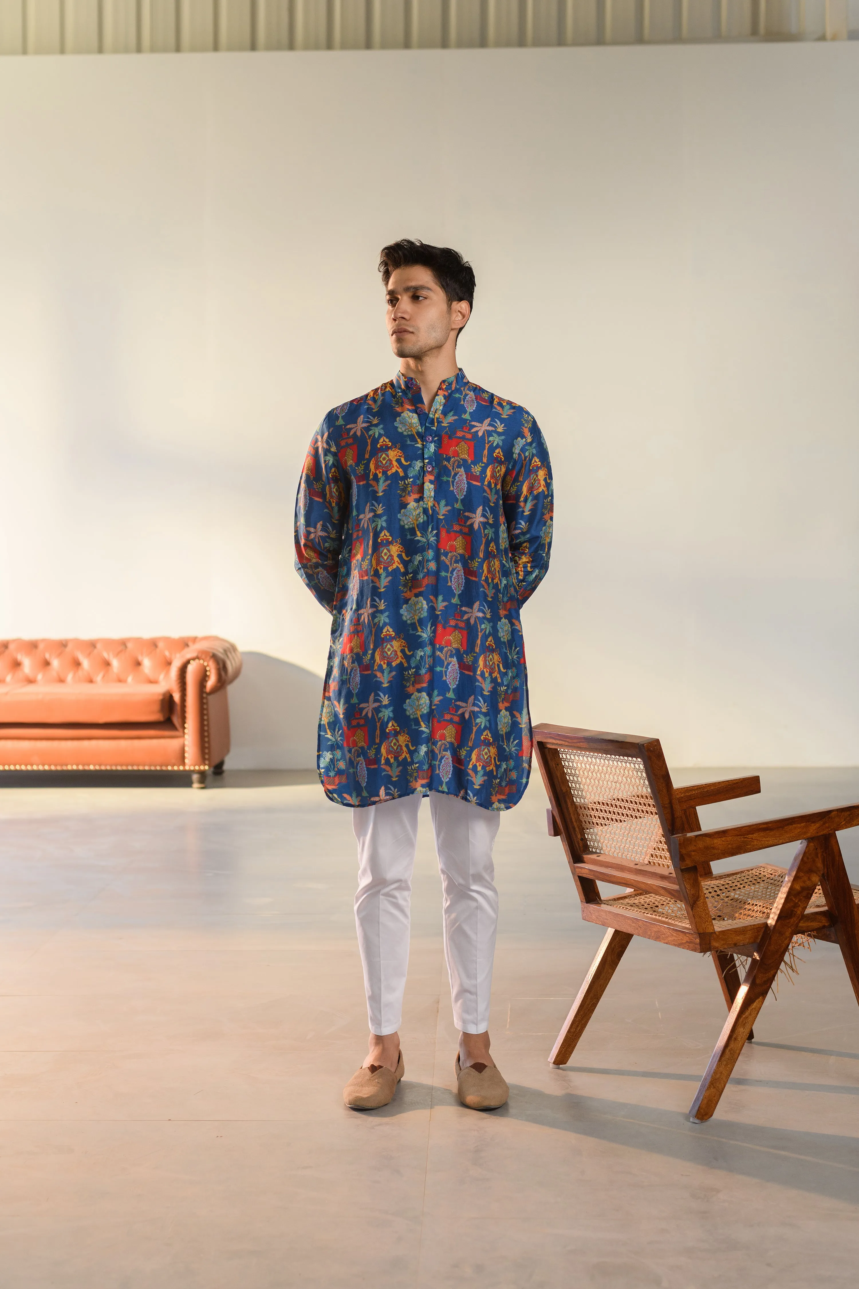 Jual Elephant Blue - Russian Silk - Ganganagry Kurta For Men