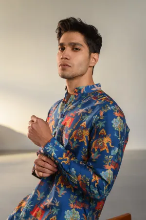 Jual Elephant Blue - Russian Silk - Ganganagry Kurta For Men
