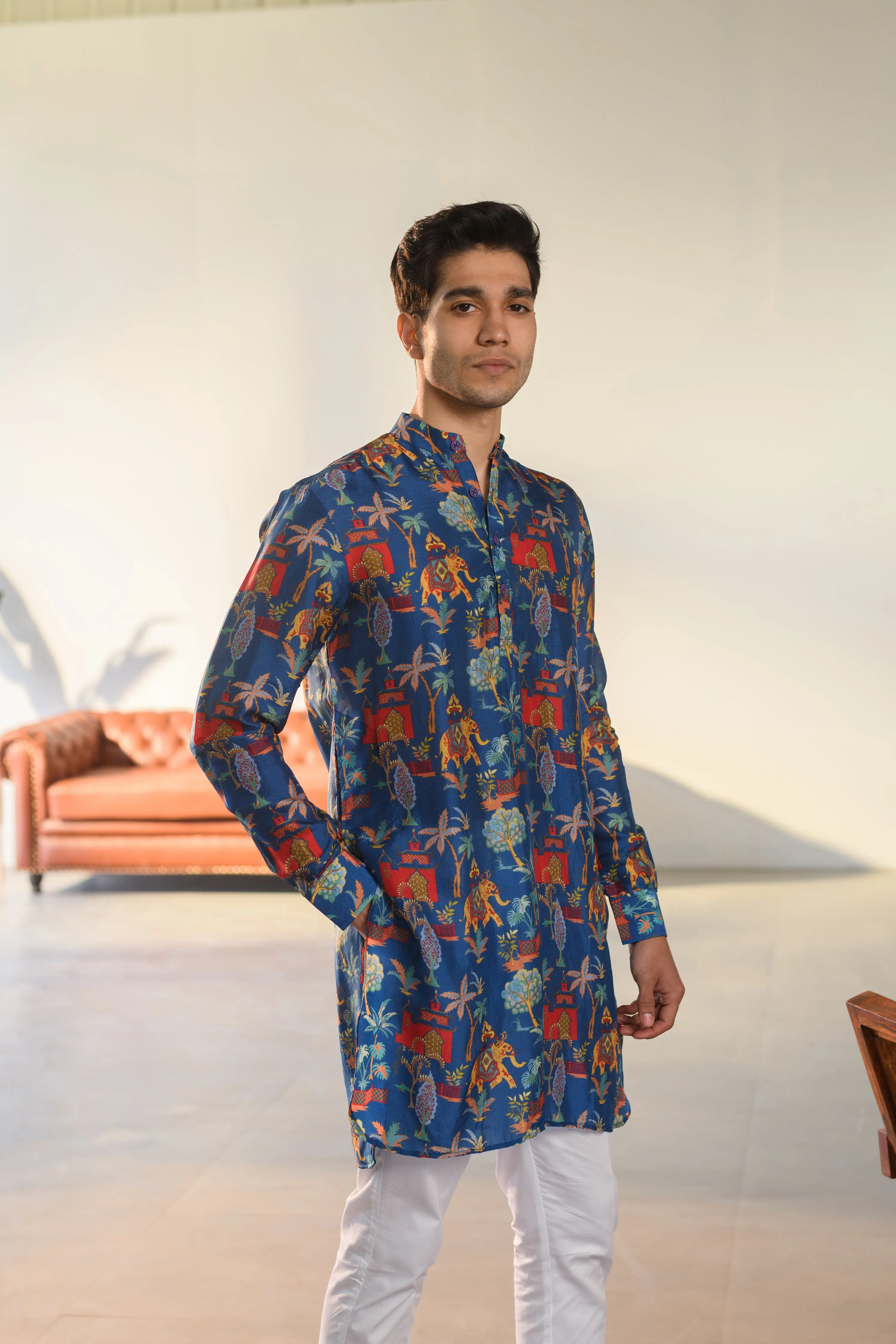 Jual Elephant Blue - Russian Silk - Ganganagry Kurta For Men