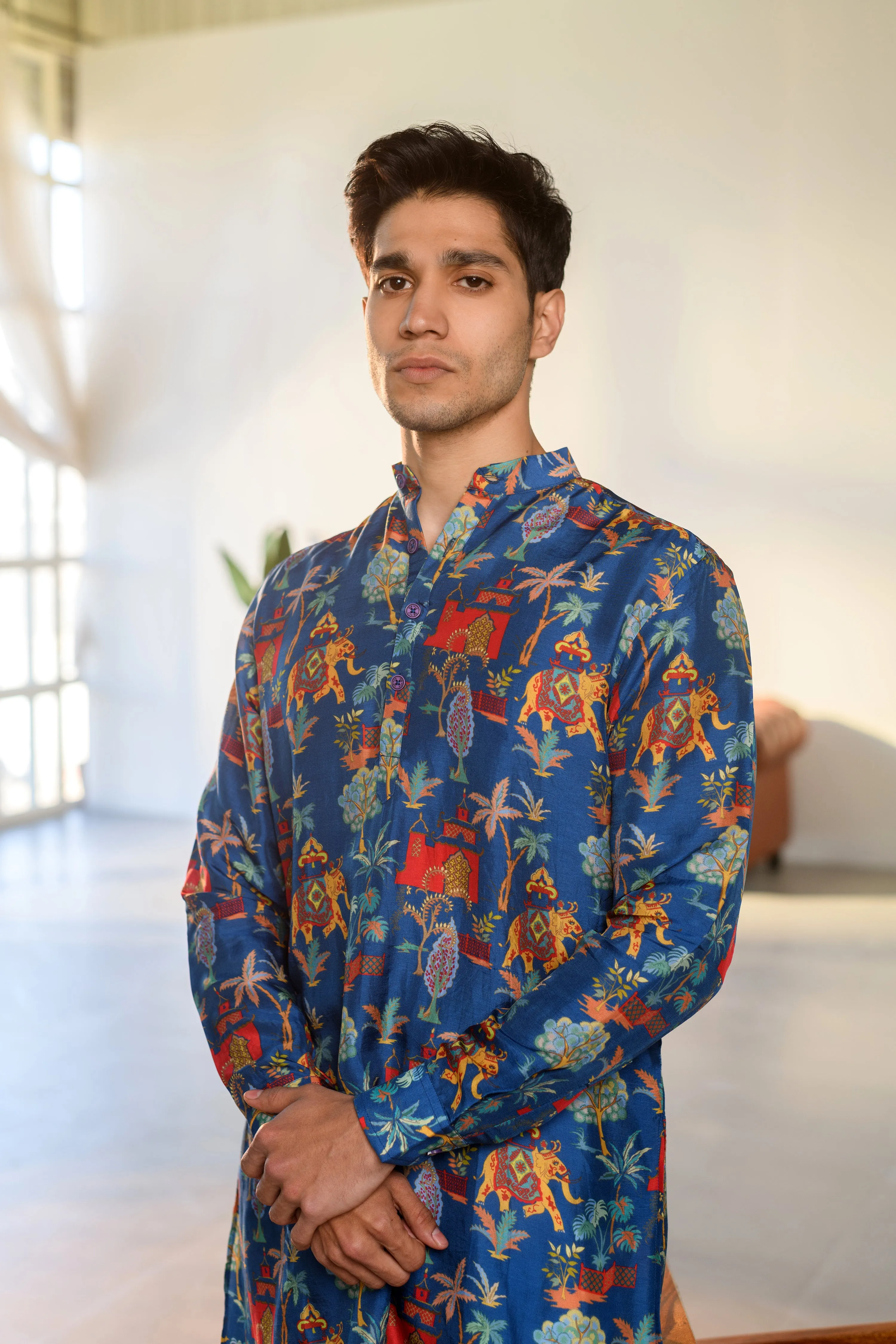 Jual Elephant Blue - Russian Silk - Ganganagry Kurta For Men