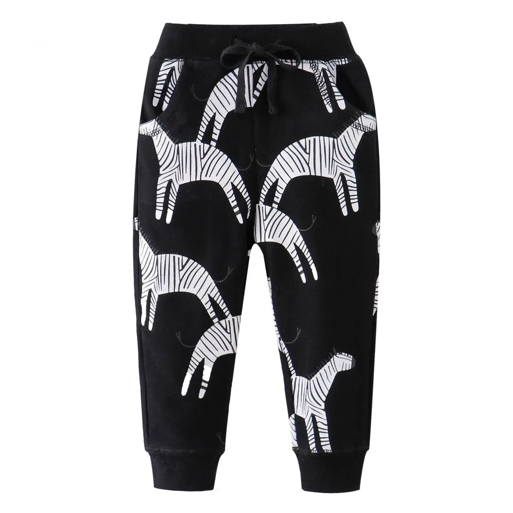 Kangaroo & Animal Print Casual Warm Sports Sweatpants for Boys - Black, Green