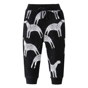 Kangaroo & Animal Print Casual Warm Sports Sweatpants for Boys - Black, Green