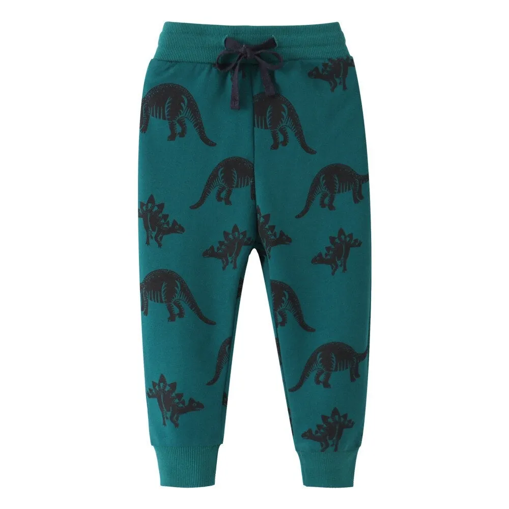 Kangaroo & Animal Print Casual Warm Sports Sweatpants for Boys - Black, Green