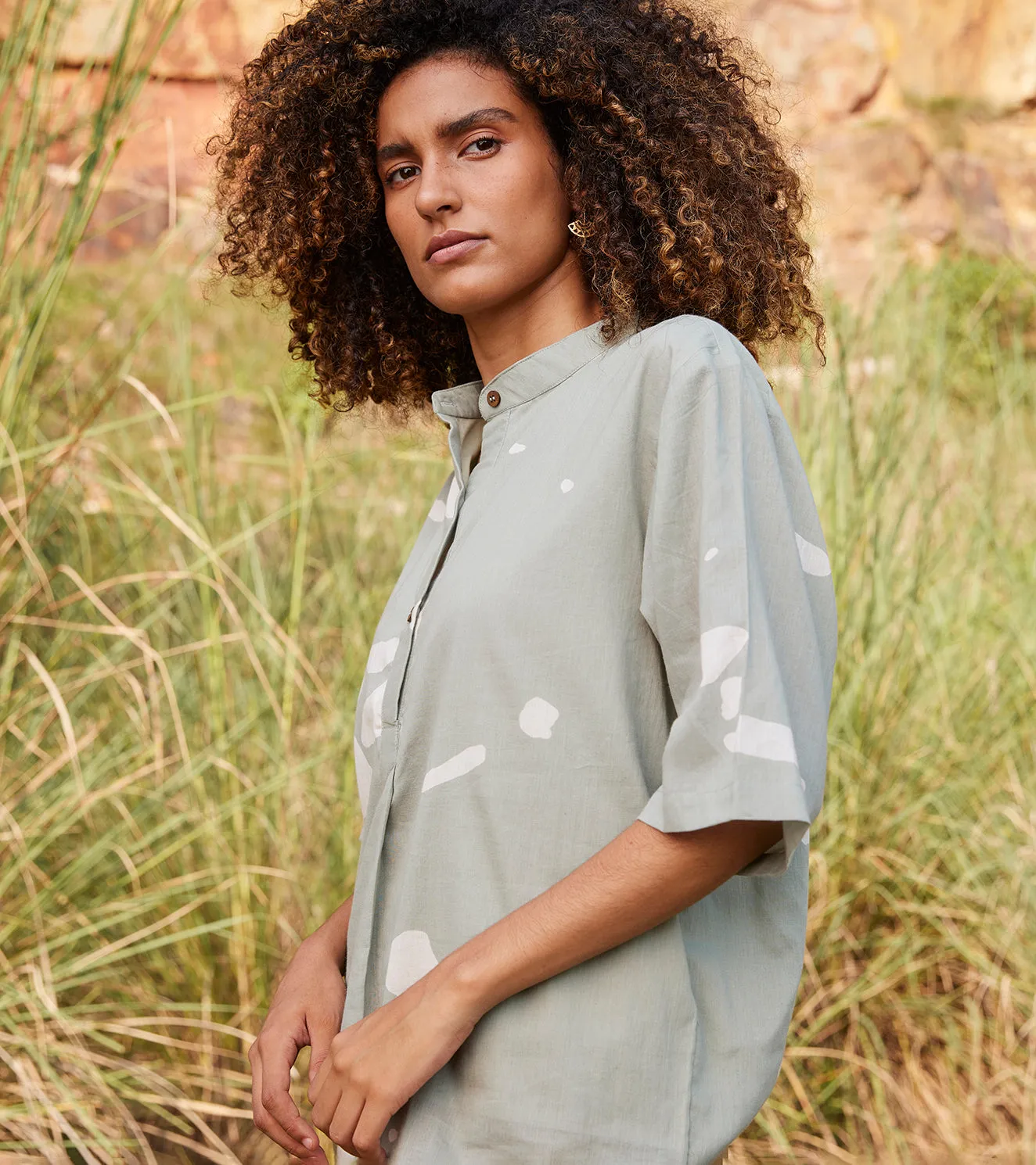 Khara Kapas Foliage Top 100% Cotton  Mint Green KW680