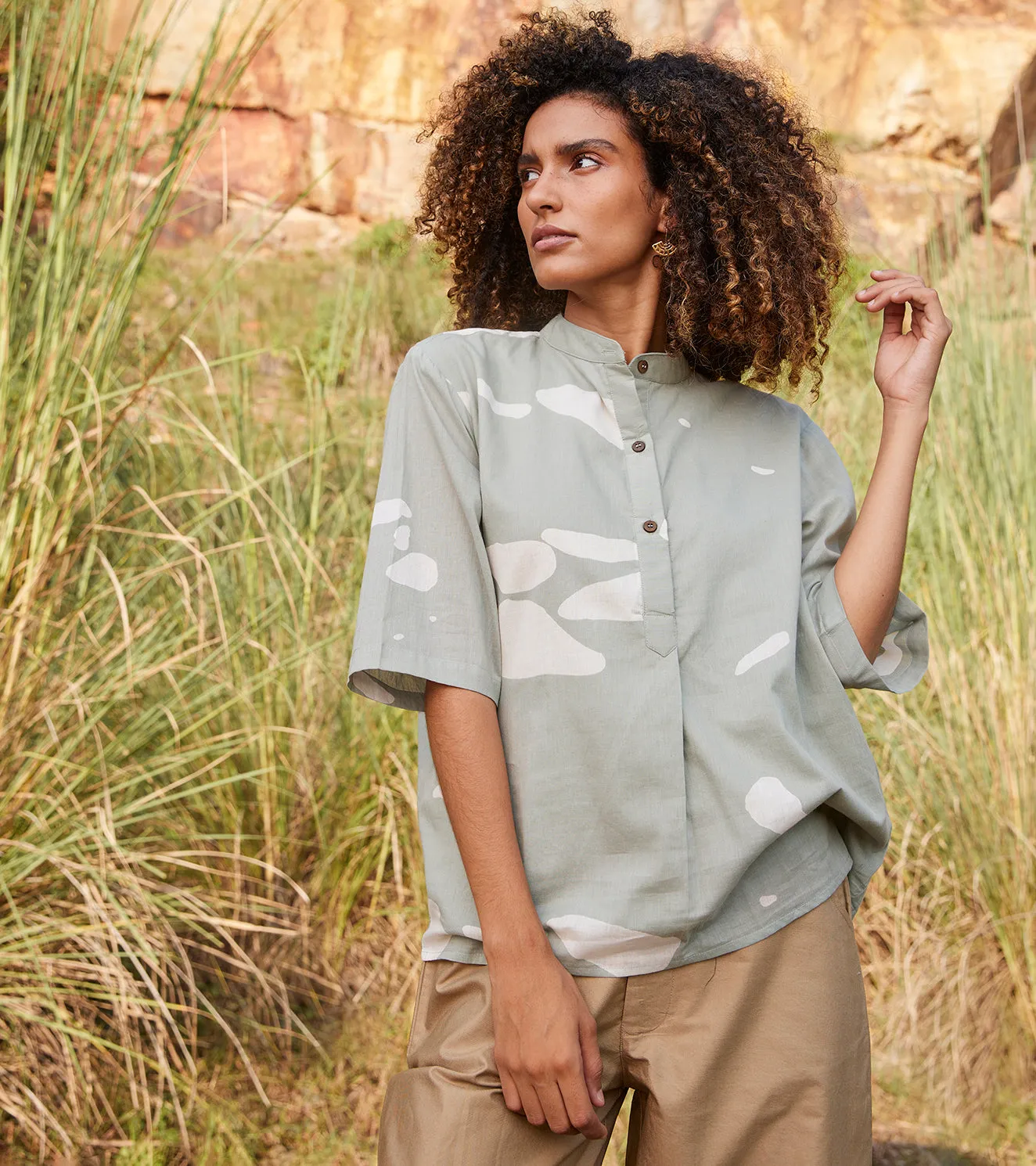 Khara Kapas Foliage Top 100% Cotton  Mint Green KW680