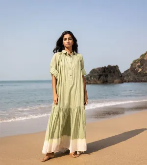 Khara Kapas I  Oh carol I Cotton Mulmul Apricot Dress Pear green KK-24-10