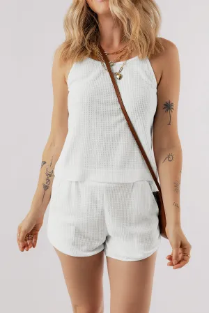 Knit Textured Straps Cami and Shorts Set