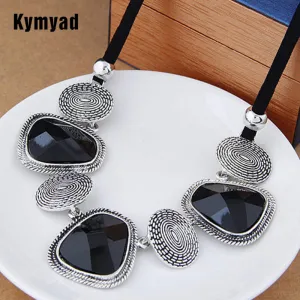 Kymyad Vintage Choker Statement Necklace Women Bijoux Rope Chain Resin Geometric Necklaces & Pendants Big Chunky Necklaces