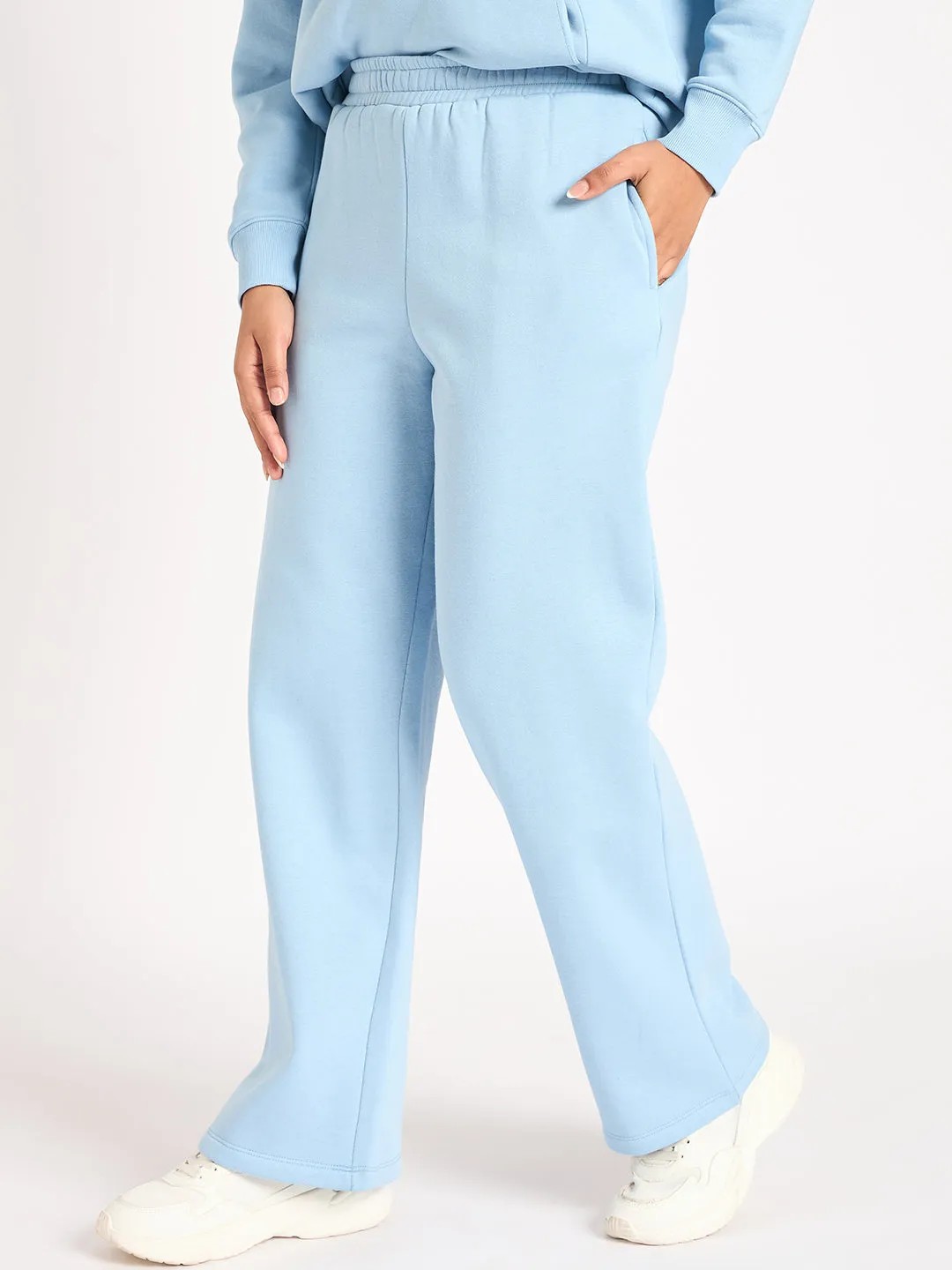 Light Blue Straight Fit Fleece Track Pants