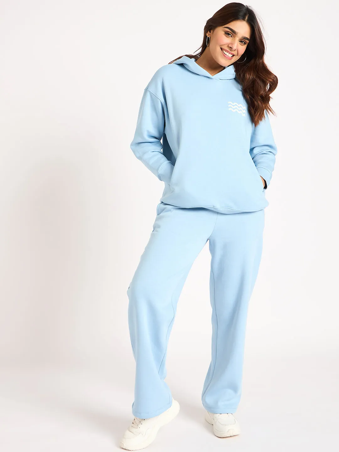 Light Blue Straight Fit Fleece Track Pants