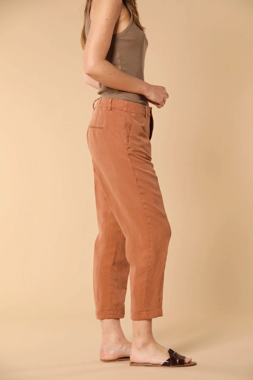 Linda Summer women's chino jogger pants in woven mat fabric relaxed fit