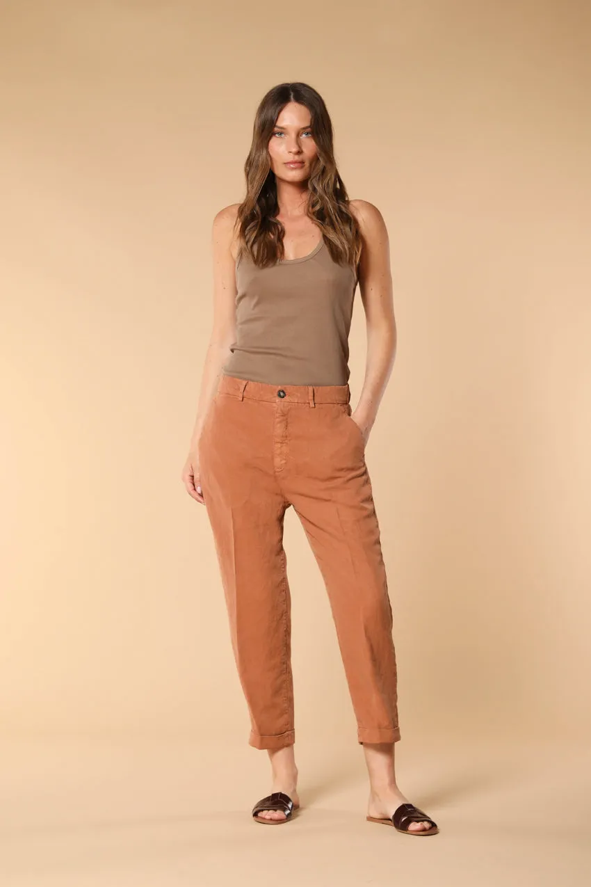 Linda Summer women's chino jogger pants in woven mat fabric relaxed fit