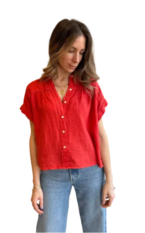 Linen ARIA top in chili red