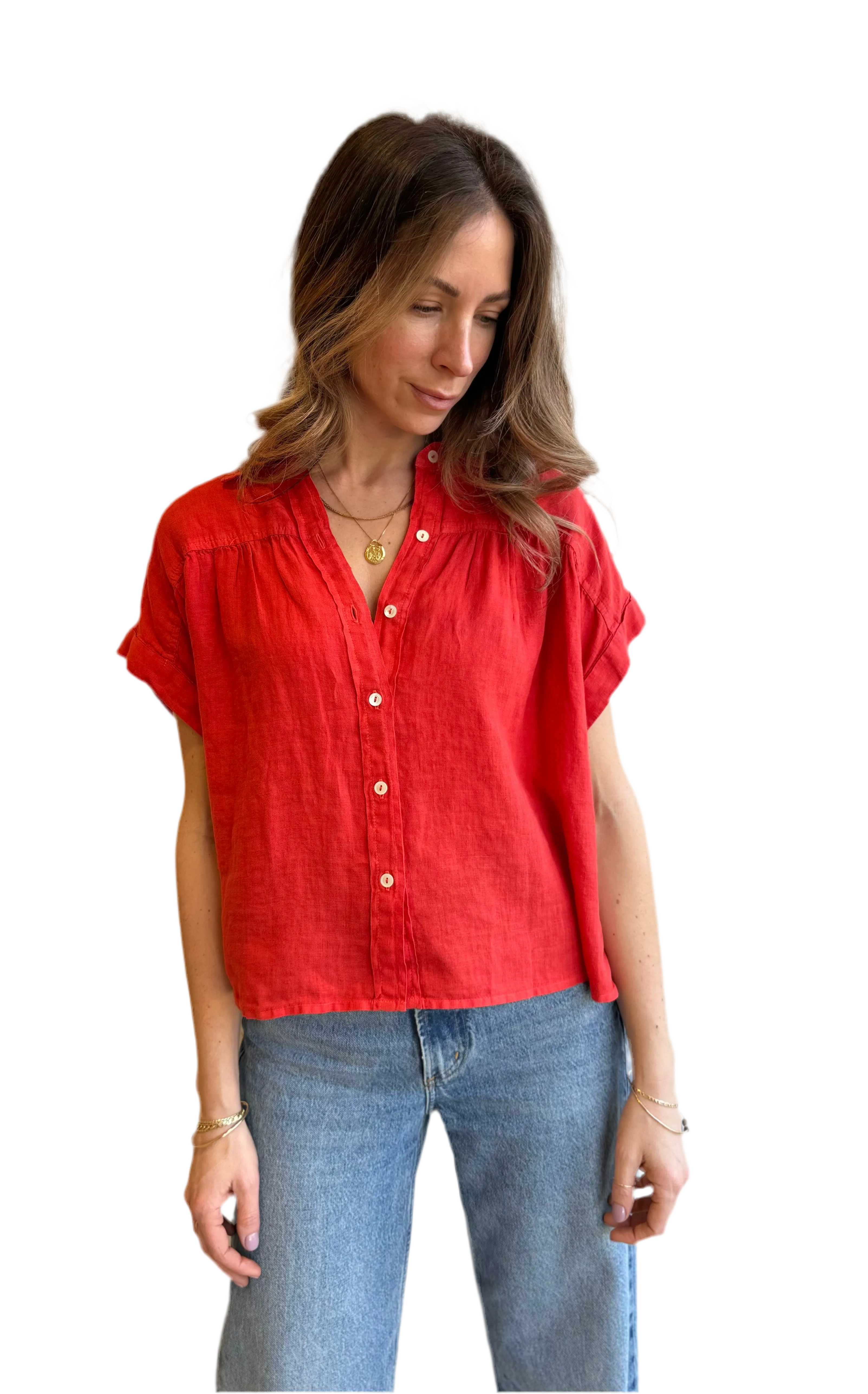Linen ARIA top in chili red