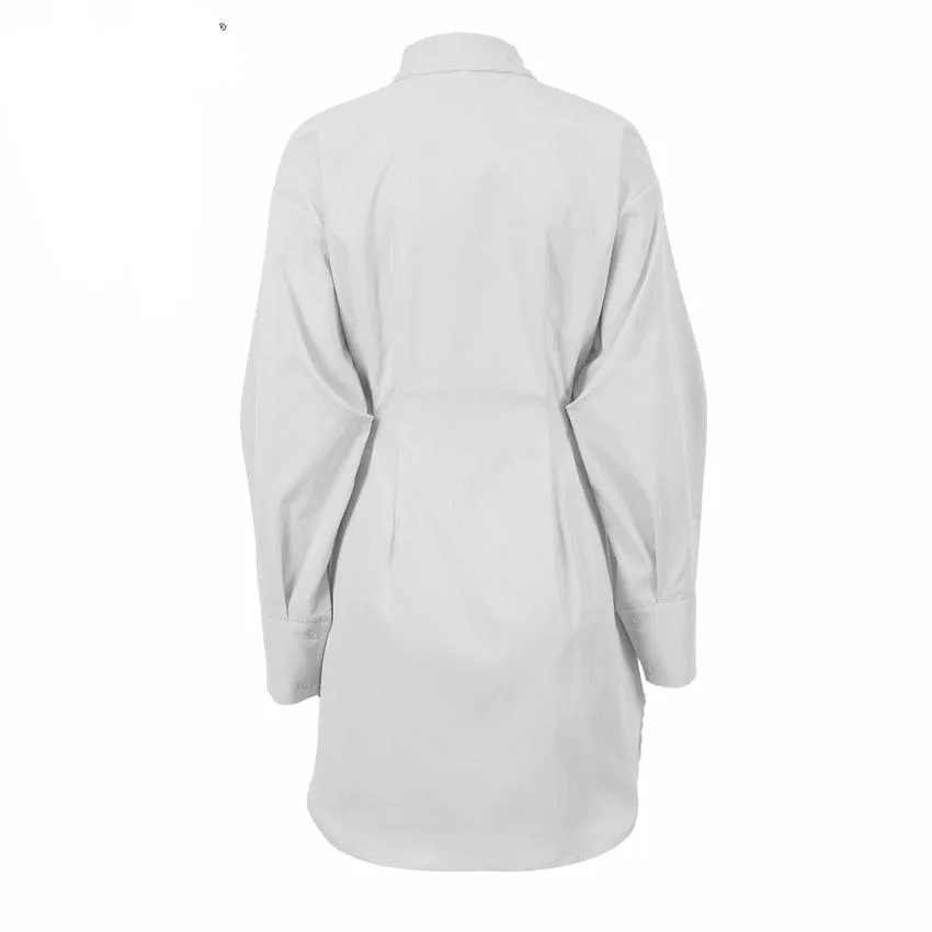 Long Sleeve Khaki Pleated Shirt Dress