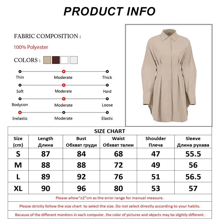 Long Sleeve Khaki Pleated Shirt Dress
