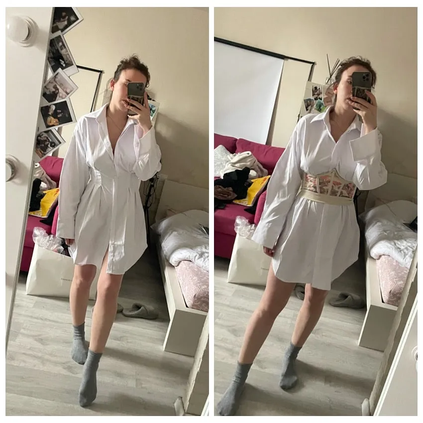 Long Sleeve Khaki Pleated Shirt Dress