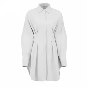 Long Sleeve Khaki Pleated Shirt Dress