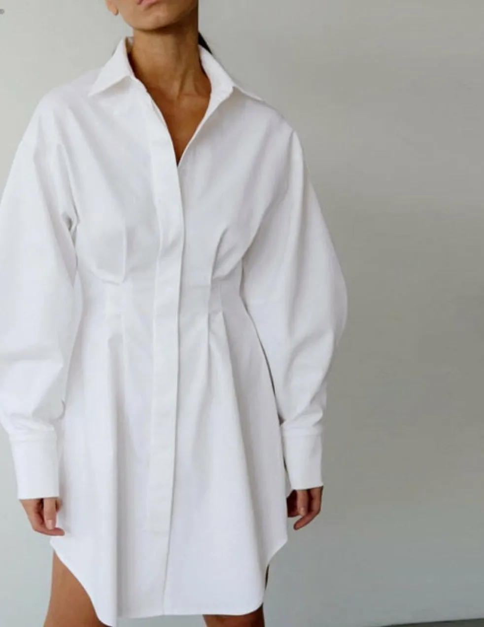 Long Sleeve Khaki Pleated Shirt Dress