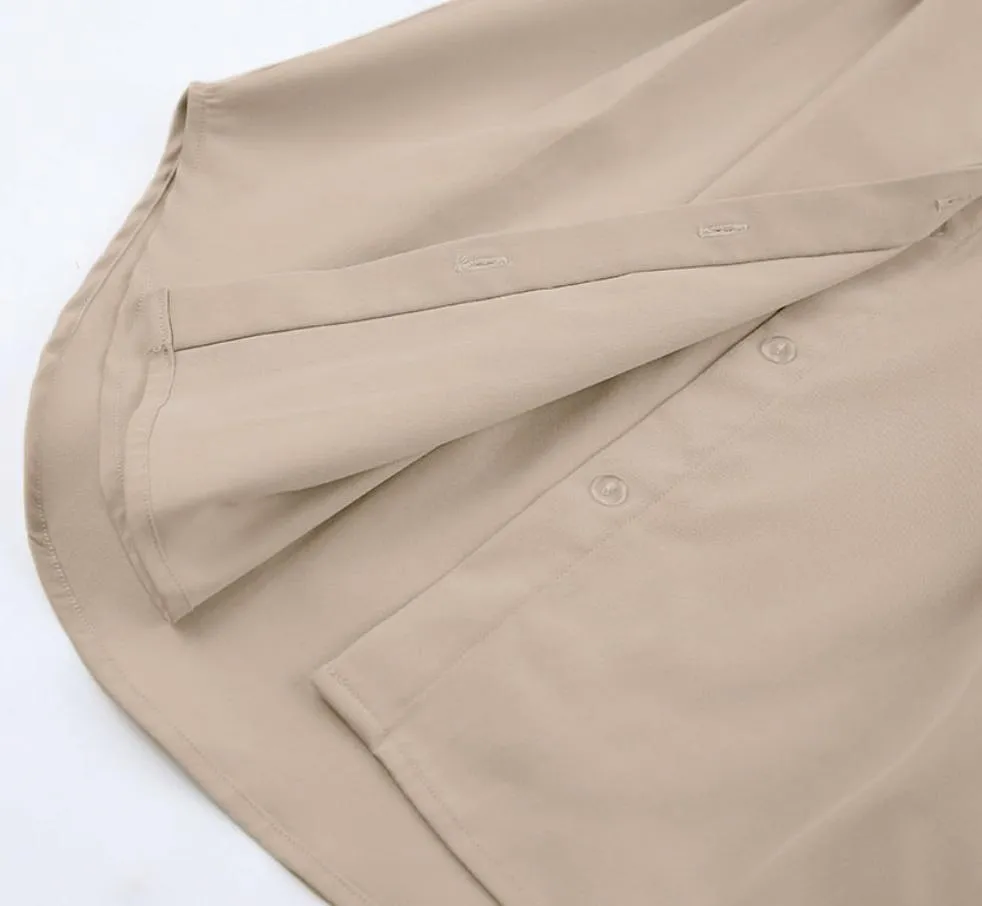 Long Sleeve Khaki Pleated Shirt Dress