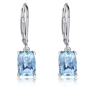 Luxury Aquamarine Drop Earrings 925 Silver Women's Wedding Jewelry