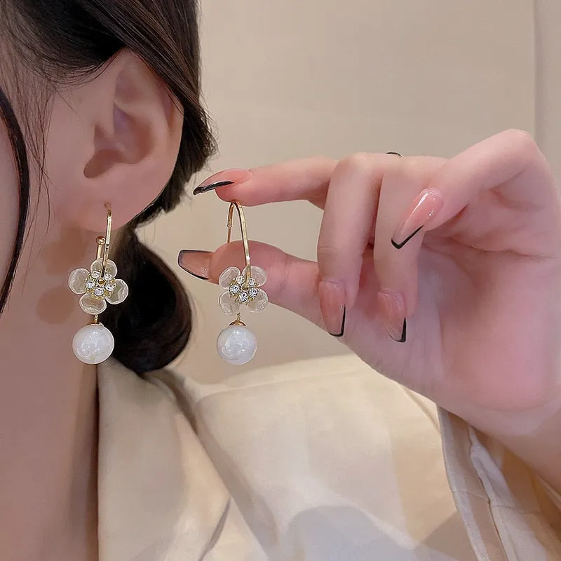 Luxury Zircon Water Drop Earrings for Women Opal Flower Jewelry