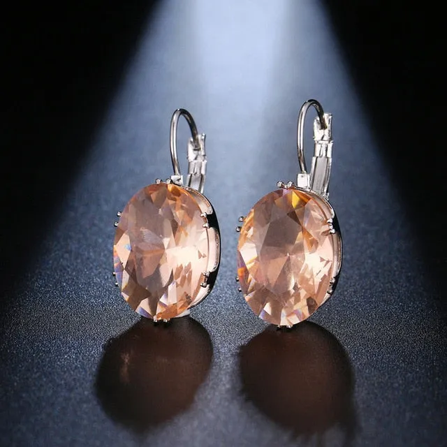 LZX Hot Sell Oval Shape Crystal Earring 5 Colors Cubic Zirconia Stone Hoop Earrings For Women and Girls Fashion Party Jewelry