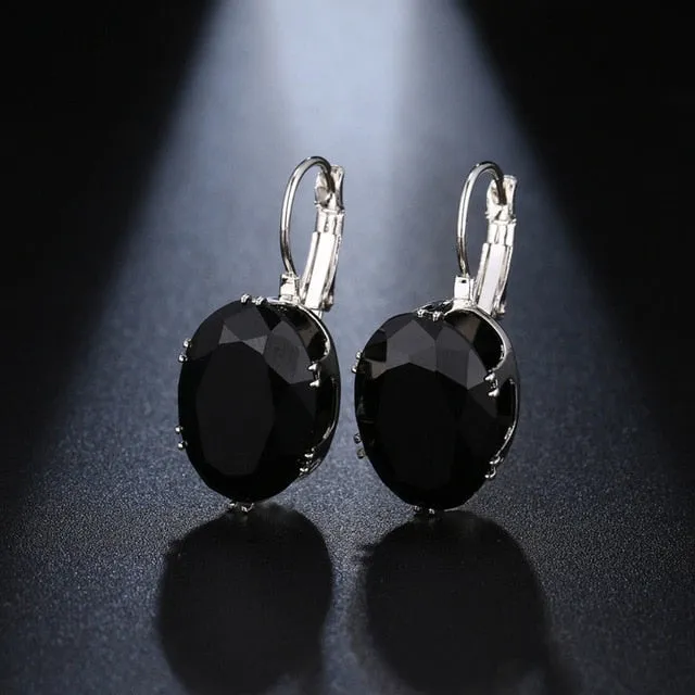 LZX Hot Sell Oval Shape Crystal Earring 5 Colors Cubic Zirconia Stone Hoop Earrings For Women and Girls Fashion Party Jewelry