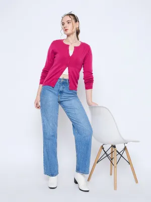 Madame Crew Neck Button Down Fuschia Cardigan