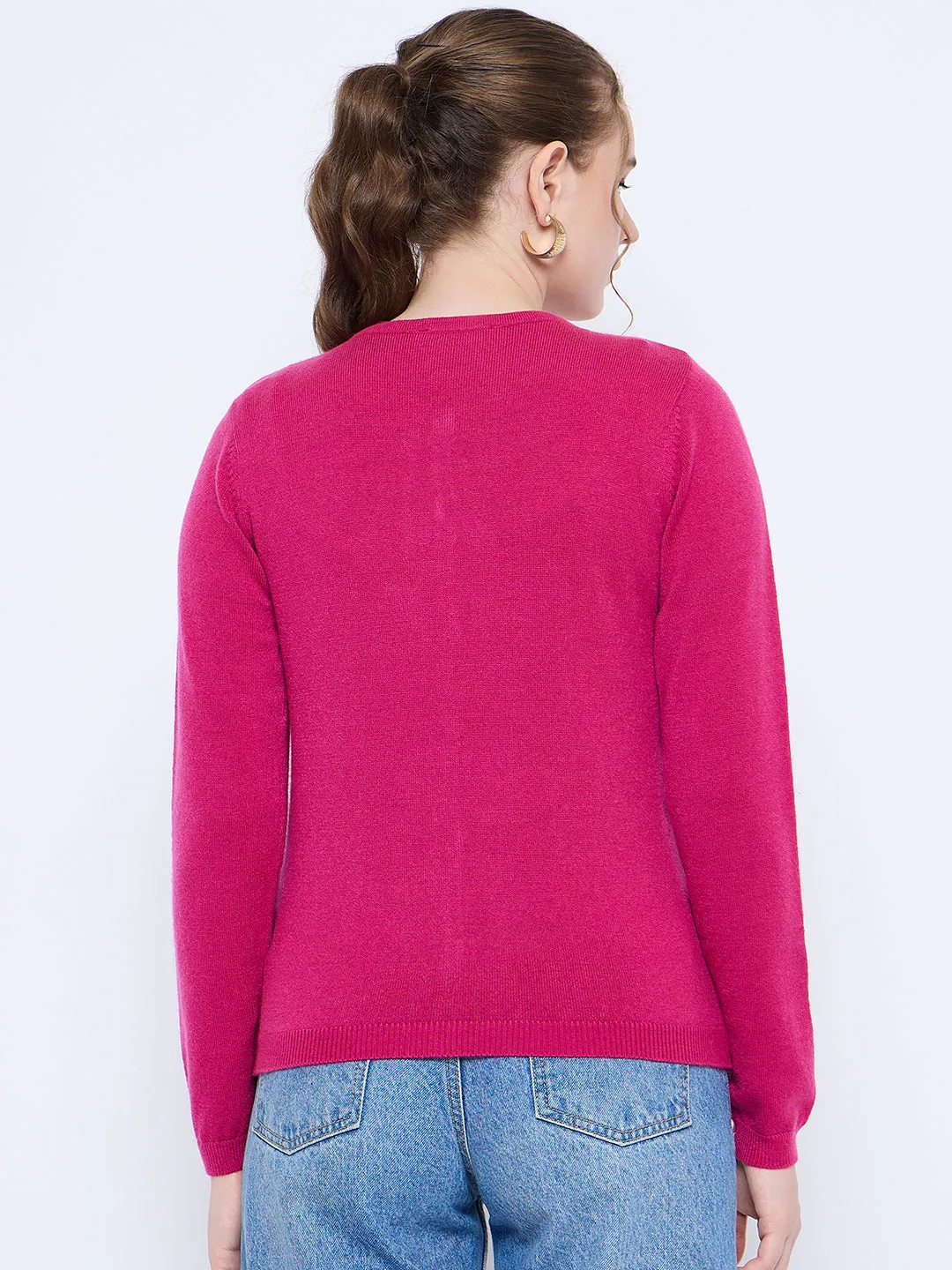 Madame Crew Neck Button Down Fuschia Cardigan