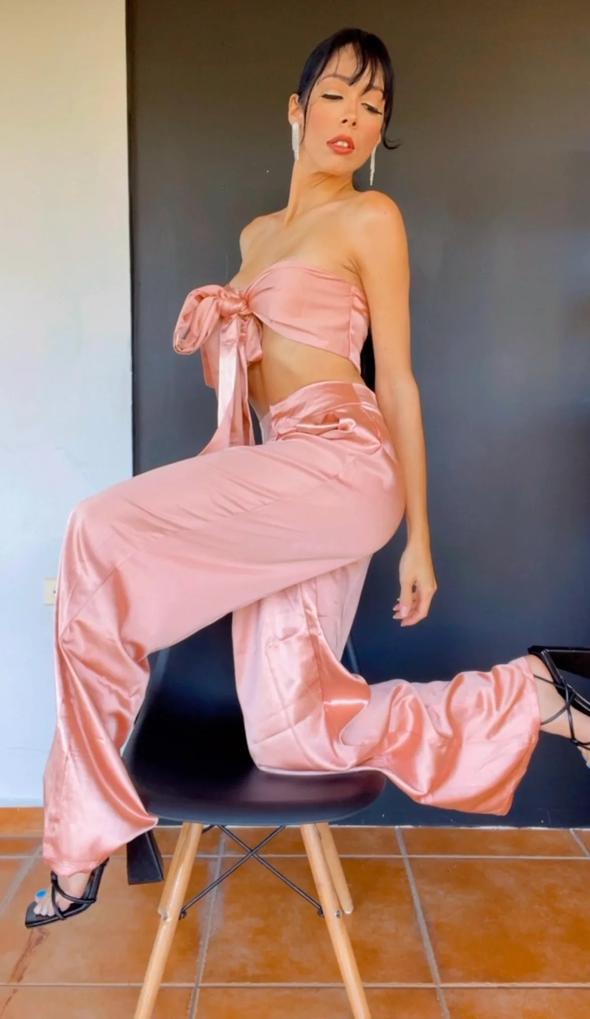 Mauve Satin Crop Top & Pants Set