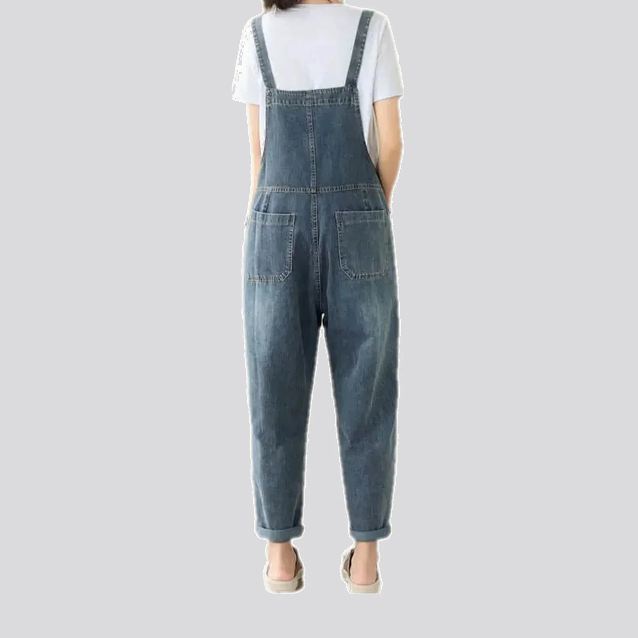 Medium patterned roll hem women's jeans overall