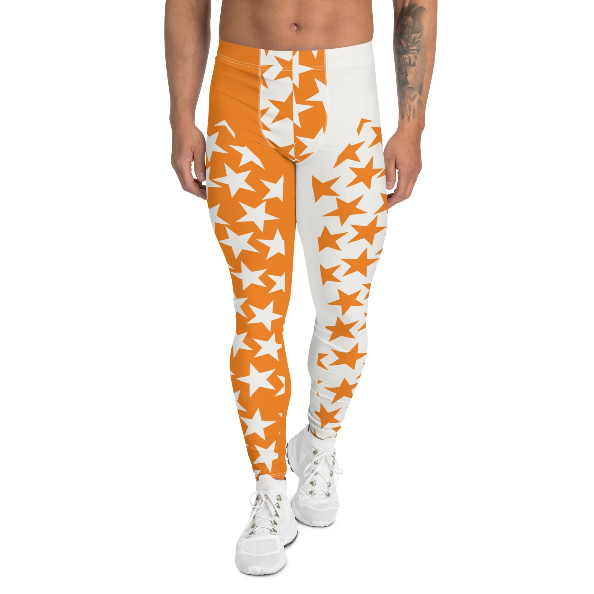 Mens Leggings, Orange Stars