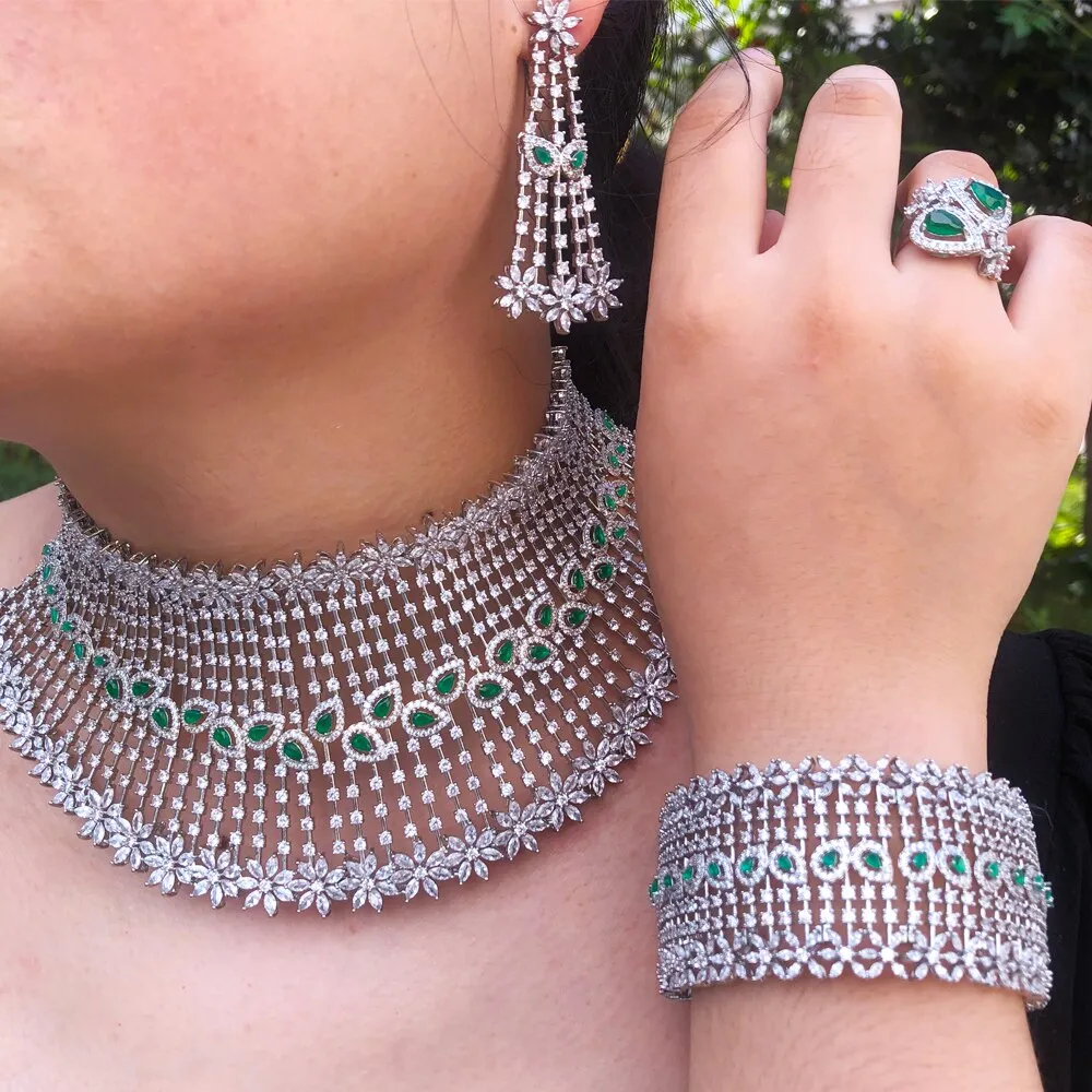 missvikki African Dubai 6 Colors Necklace Earrings Ring Bangle Women Bridal Jewelry Sets Wedding Party Accessories High Quality