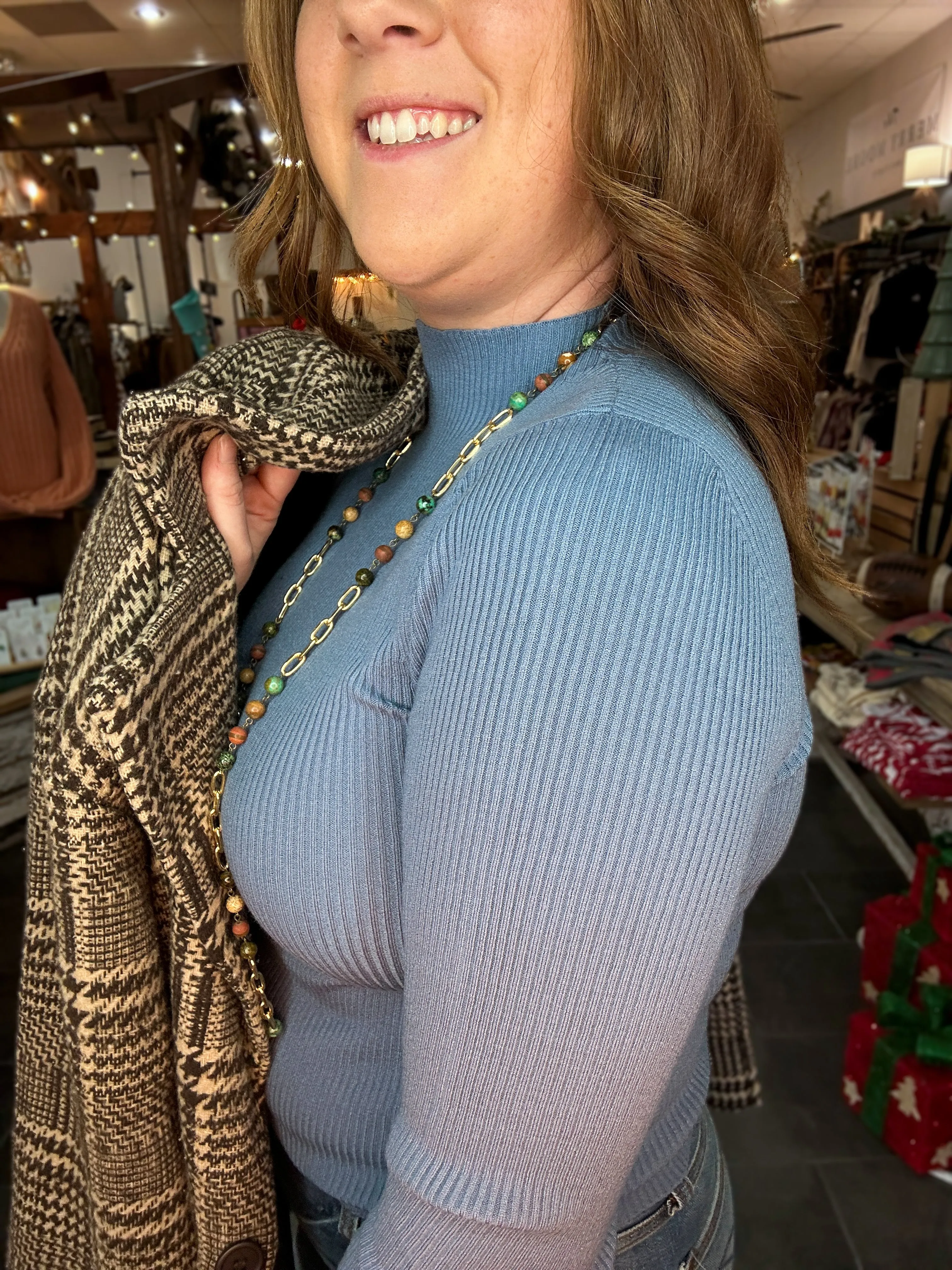 Mock Neck Long Sleeve {Blue}