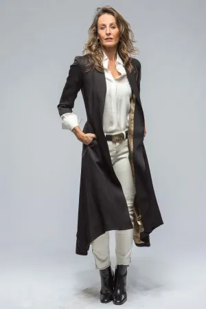 Morgana Long Coat In Black Sharkskin
