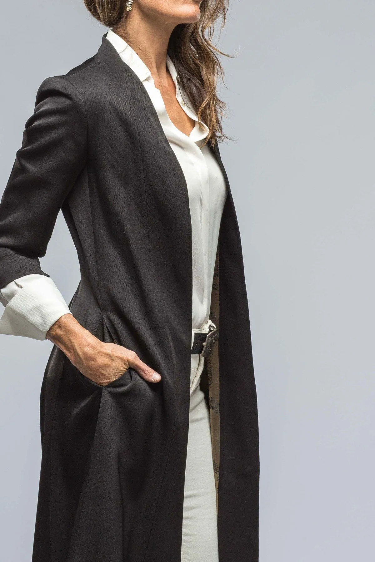 Morgana Long Coat In Black Sharkskin
