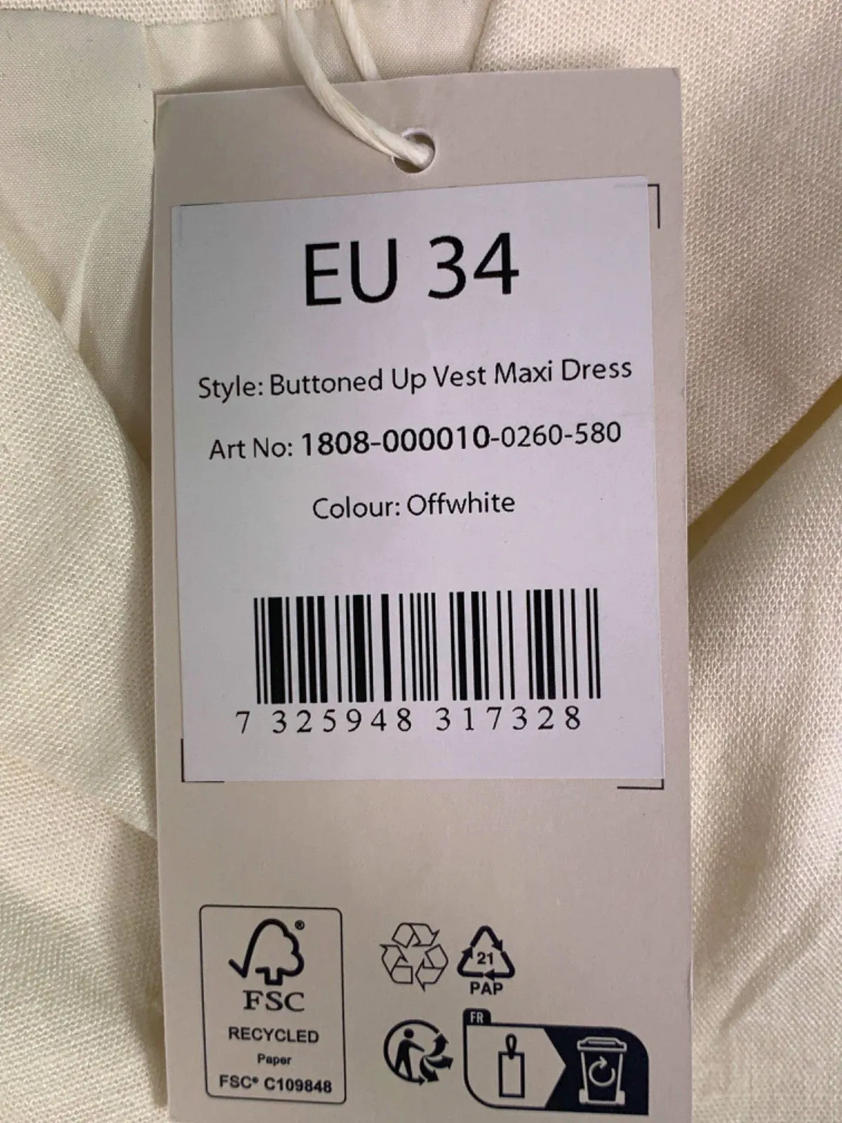 NA-KD Offwhite Buttoned Up Vest Maxi Dress EU 34 UK 8