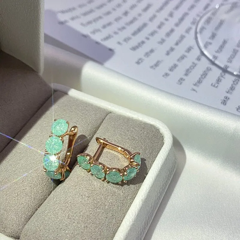 Natural Zircon Drop Earrings for Women 585 Rose Gold Wedding Jewelry