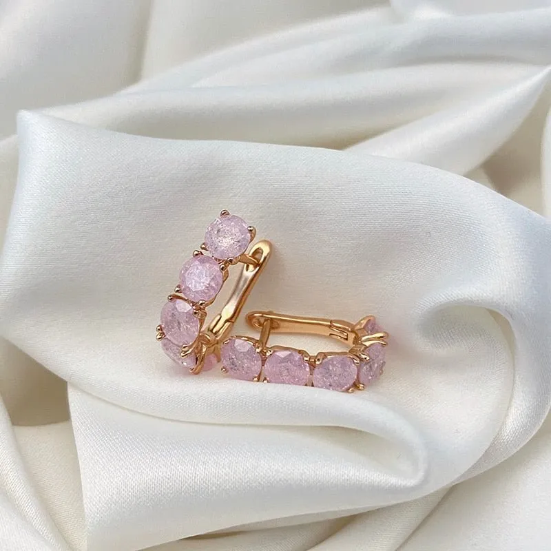 Natural Zircon Drop Earrings for Women 585 Rose Gold Wedding Jewelry