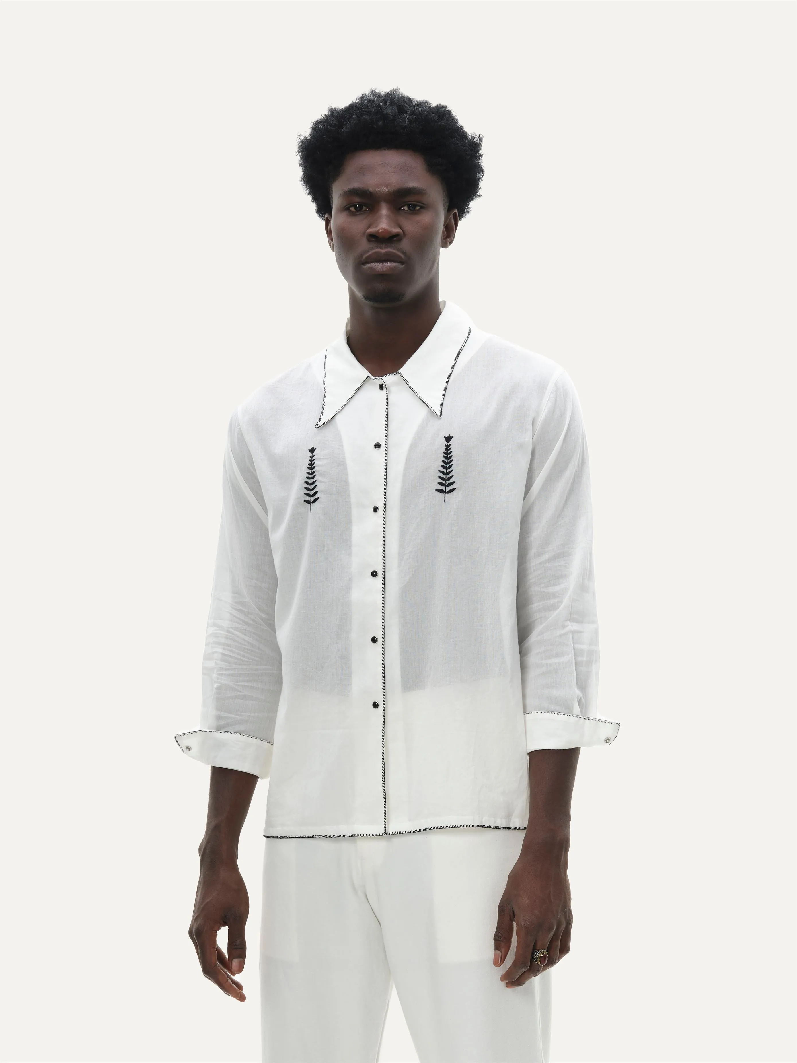 Naushad Ali I Embroidered button,down shirt,White Signature Spring Summer 2025 Cotton voile White NA SS24 M14T