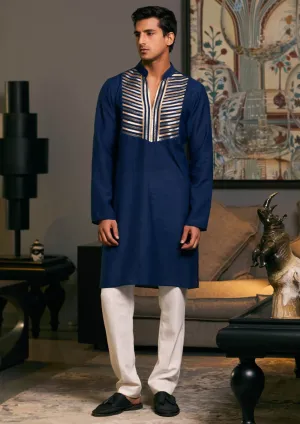 Navy blue metallic strip kurta