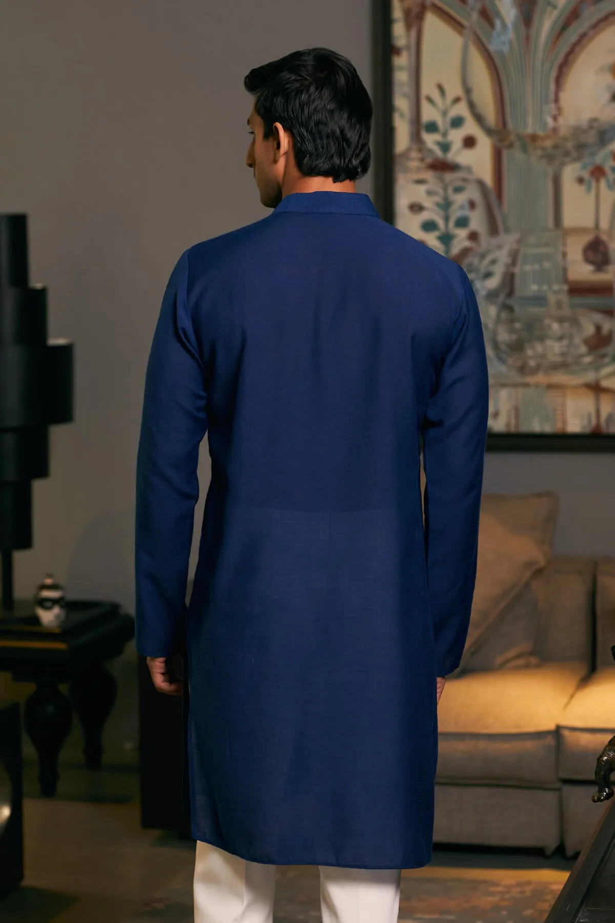 Navy blue metallic strip kurta