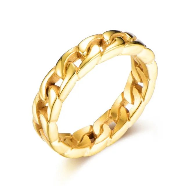New Hip Hop Gold Steel Color Cuban Chain Ring