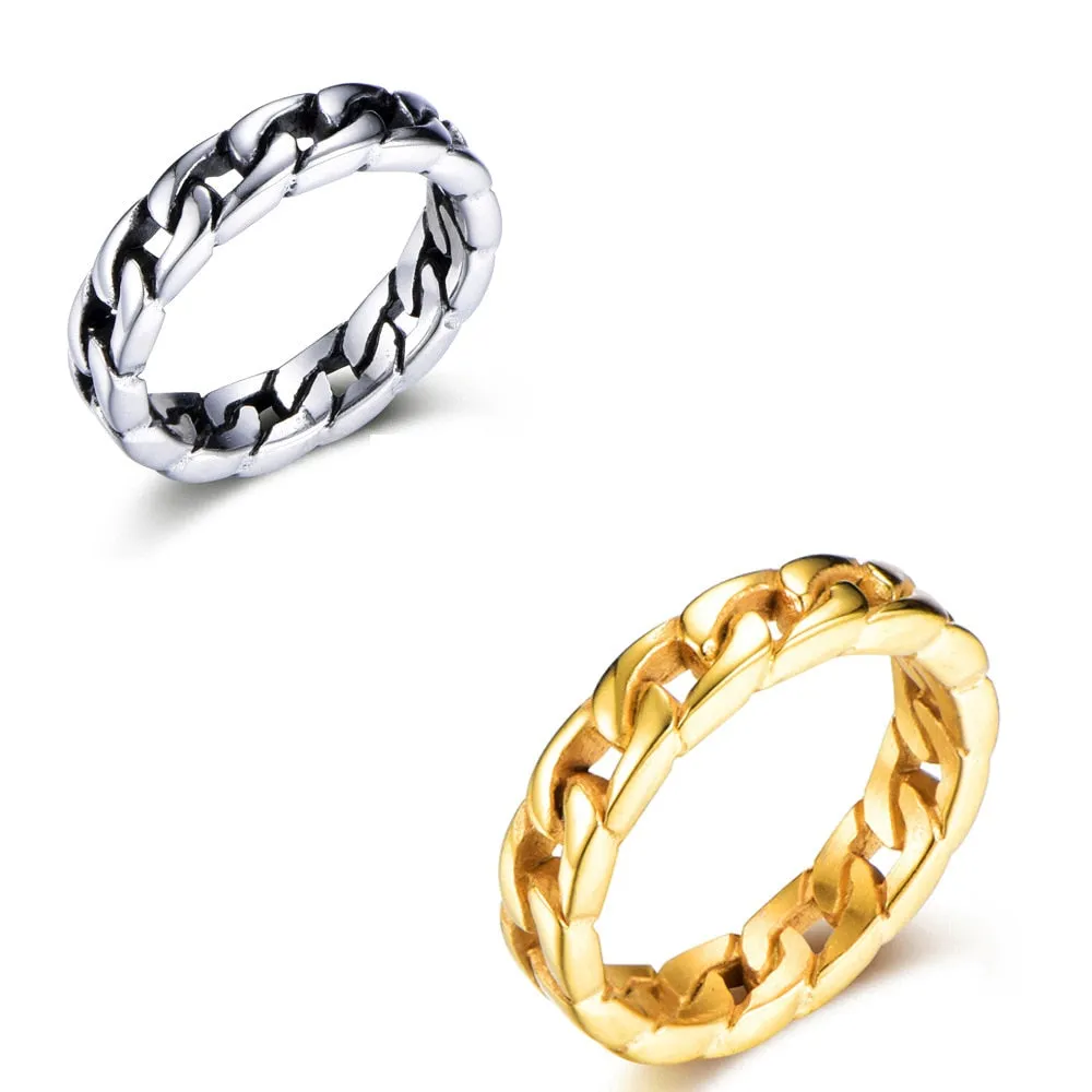 New Hip Hop Gold Steel Color Cuban Chain Ring