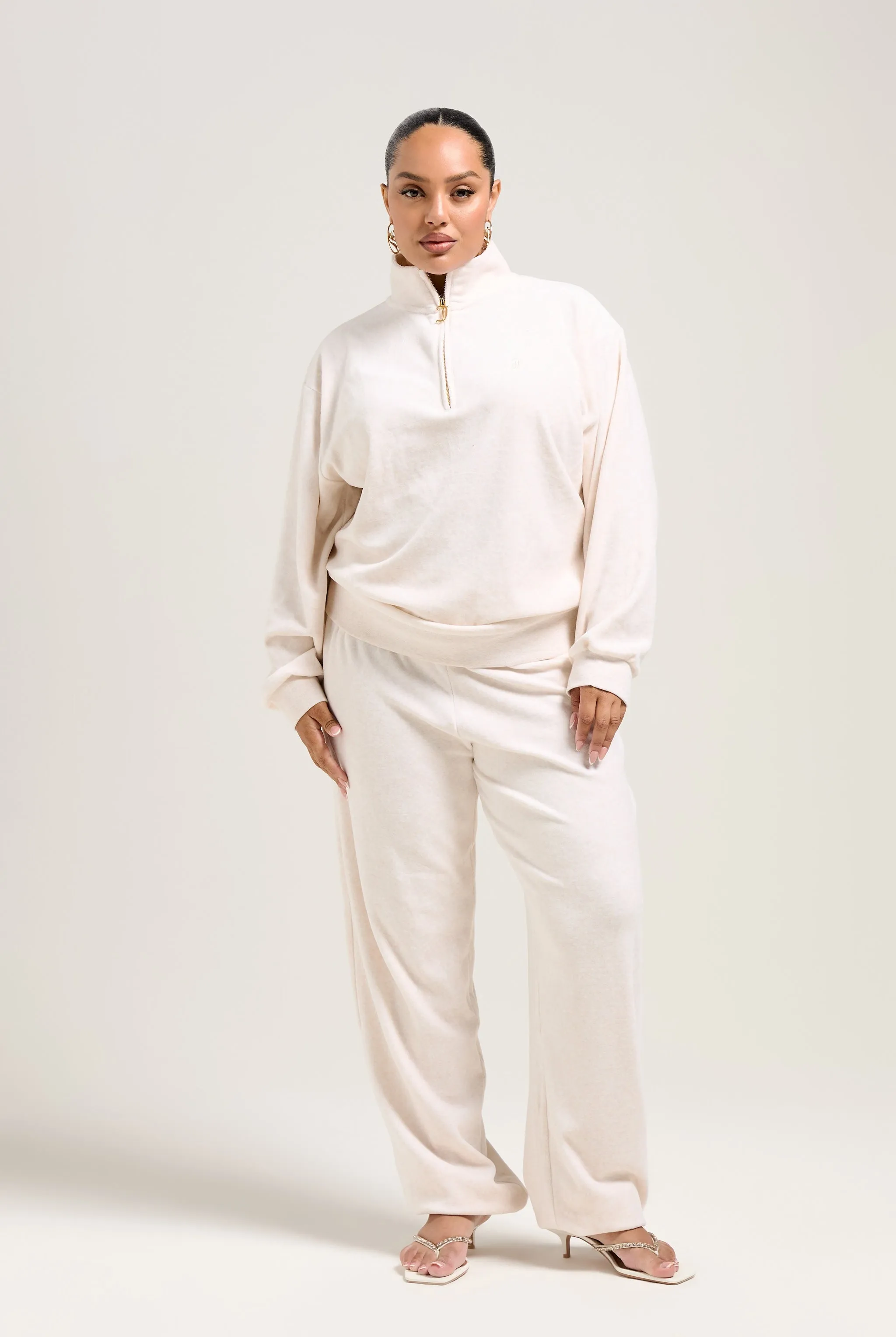 OATMEAL MARL / GOLD COTTON RICH VELOUR CUFFED RELAXED JOGGERS