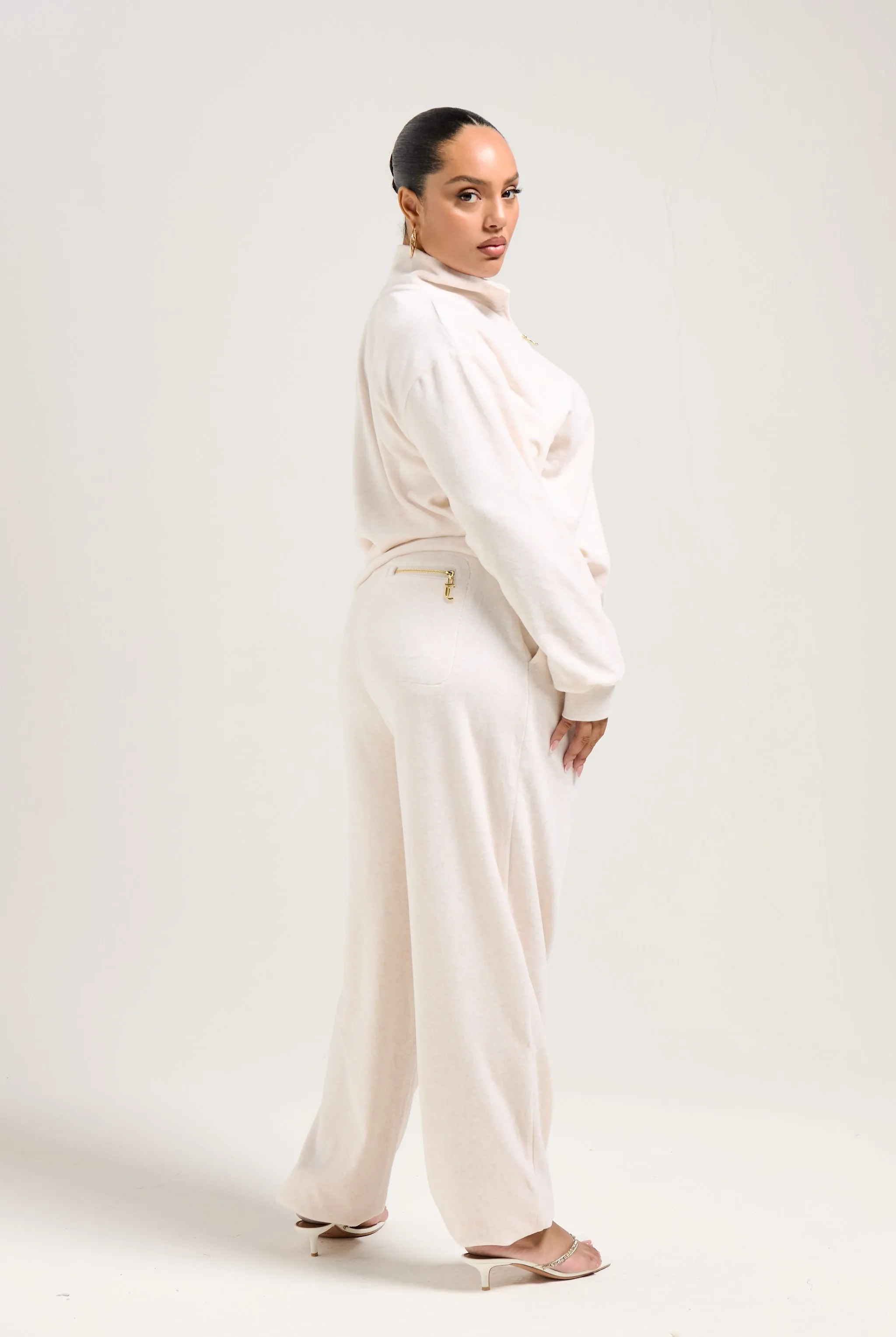 OATMEAL MARL / GOLD COTTON RICH VELOUR CUFFED RELAXED JOGGERS